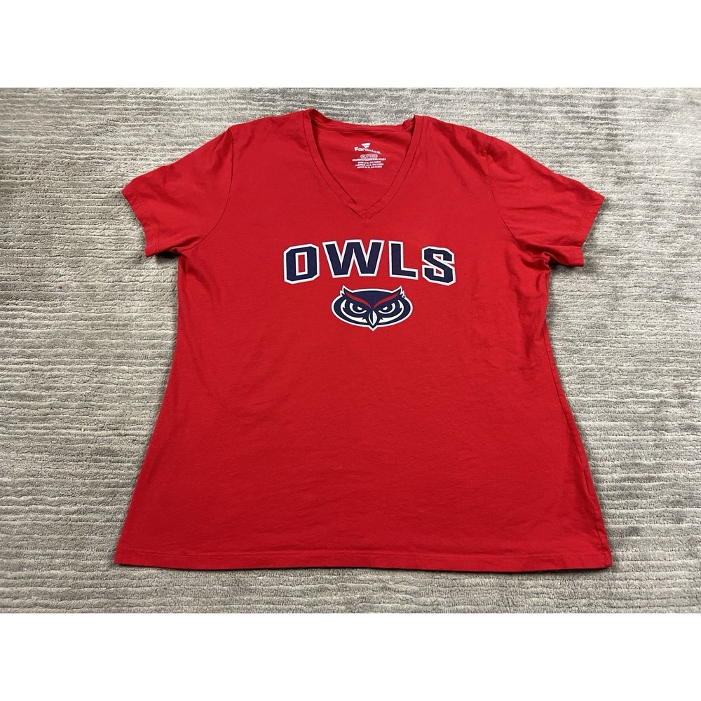FAU Owls Shirt Top Womens XXL Red Fanatics Short Sleeve V-Neck Cotton